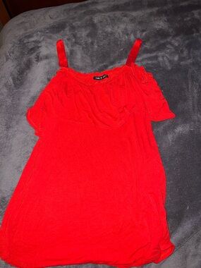 Cable & Gauge Red Ruffle Off-Shoulder Tank